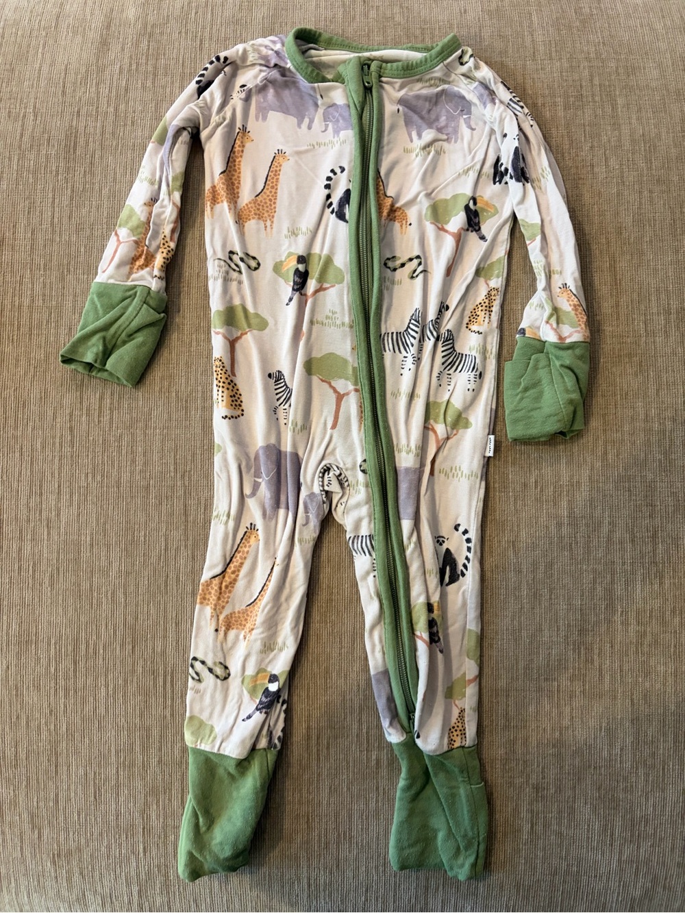 Little Sleepies Green-Trim Safari Animal Print One-Piece Pajamas